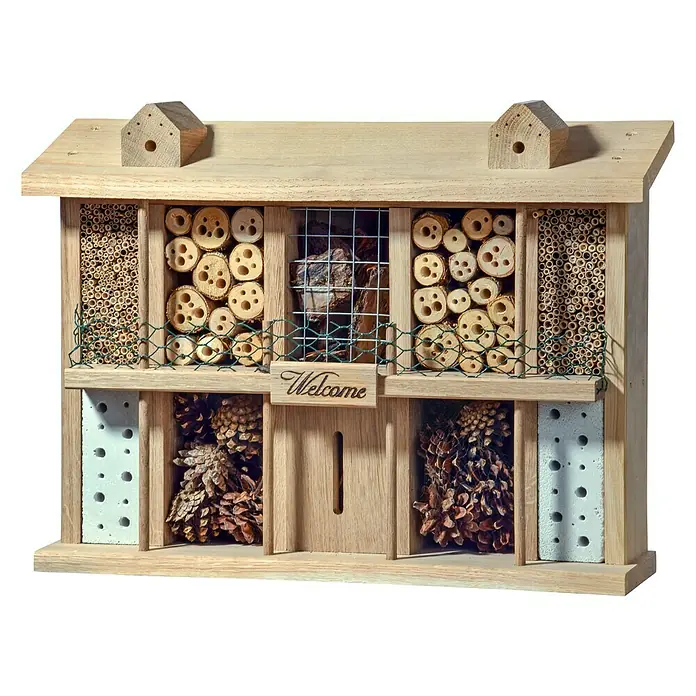 Dobar Insektenhotel Landsitz Superior47 x 12,5 x 34 cm, Eiche - Insektenhotel aus Holz mit verschiedenen Füllmaterialien für Insekten zum Nisten und Überwintern.