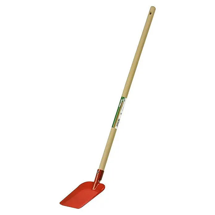 Freund Victoria Kinder-Randschaufel - Arbeitsbreite: 12 cm, Rot, Kurzstiel - Ein roter Spaten mit Holzgriff der Marke Freund, ein robustes Werkzeug für Gartenarbeiten und zum Umgraben von Beeten.