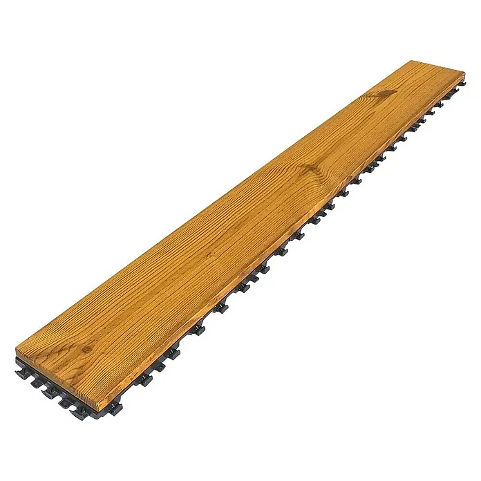 Klickfliese Smartplank - Kiefer, 118,4 x 15,1 x 2,8 cm, Braun, 1 Stk. - Ein einzelnes, rechteckiges Terrassenelement aus Holz mit einem schwarzen Kunststoffunterbau, ideal für Außenbereiche.