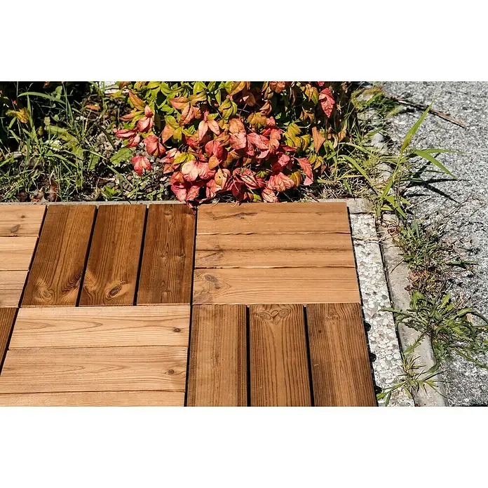 Loseta con sistema click Smartdeck - Pino, 30 x 30 x 2,5 cm, Natural, 6 ud. - Baldosas cuadradas de madera para exteriores que crean un ambiente cálido y acogedor. Ideales para patio o jardín.