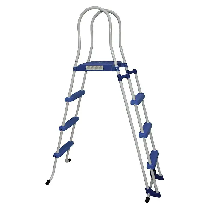 Malibu Poolleiter - Passend für: Poolhöhe 110 cm, Stahl - Eine blaue und weiße Poolleiter mit Stufen für einen sicheren Ein- und Ausstieg aus dem Schwimmbecken.