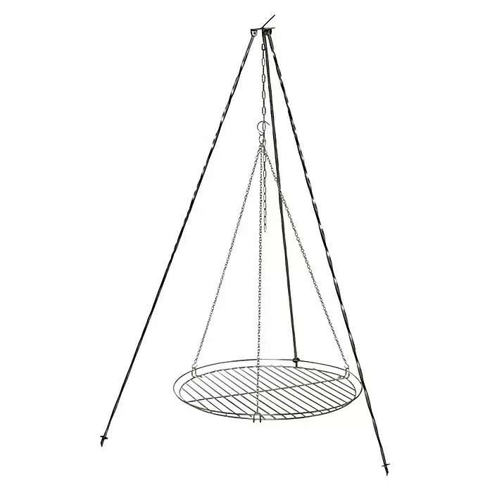 Buschbeck Trébede Parrilla colgante - Diámetro: 60 cm - Trípode de barbacoa metálico con tres patas, cadenas y una parrilla redonda ajustable.