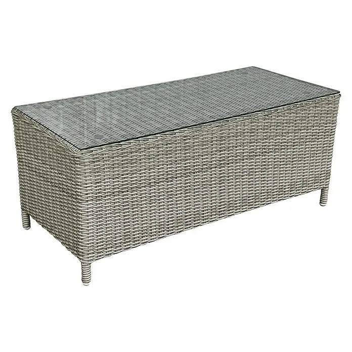 Loungemöbel-Set Pauline - 5 -tlg., Polyrattan/Glas, mit Loungetisch, Bambusgrau - Ein grauer Rattantisch mit Glasplatte. Ein vielseitiges und stilvolles Möbelstück für den Außenbereich.