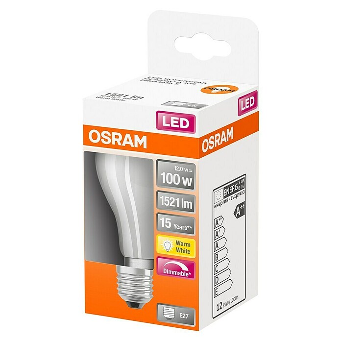 Osram Retrofit Ledlamp A 100 Dimmable (E27, Dimbaar, Warm wit, 1.521 lm, 12 W) | BAUHAUS