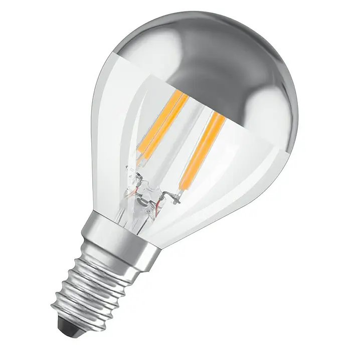 Osram Retrofit Bombilla LED - E14, No regulable, Blanco cálido, 380 lm, 4 W - Lámpara LED de alta calidad con parte superior espejada para iluminación decorativa y rendimiento energético eficiente. Ideal para toques elegantes.