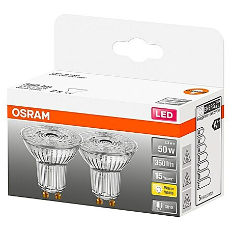 Osram Star LED-Lampe Reflektor GU10 (GU10, Nicht Dimmbar, Warmweiß, 350 lm, 4,3 W, 2 Stk.)