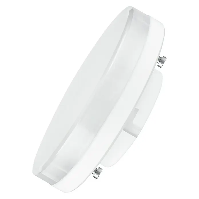 Osram Star LED-Lampe - GX53 , Nicht Dimmbar, Warmweiß, 470 lm, 4,9 W - Nahaufnahme eines weißen LED-Deckenaufbaustrahlers. Das moderne Designelement ist vor einem neutralen schwarzen Hintergrund dargestellt.