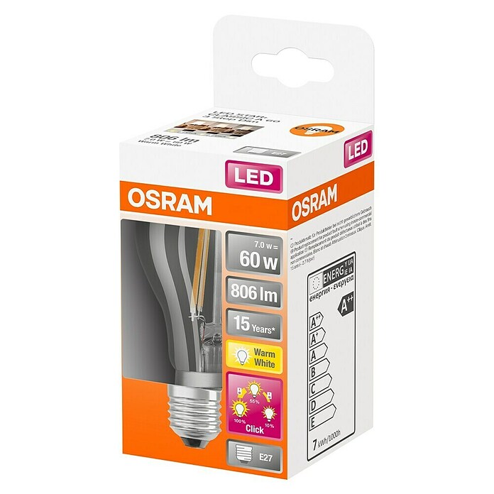 Osram Retrofit Ledlamp A 60 Tripe Step Dimmable (E27, Niet dimbaar, Warm wit, 806 lm, 7 W) | BAUHAUS