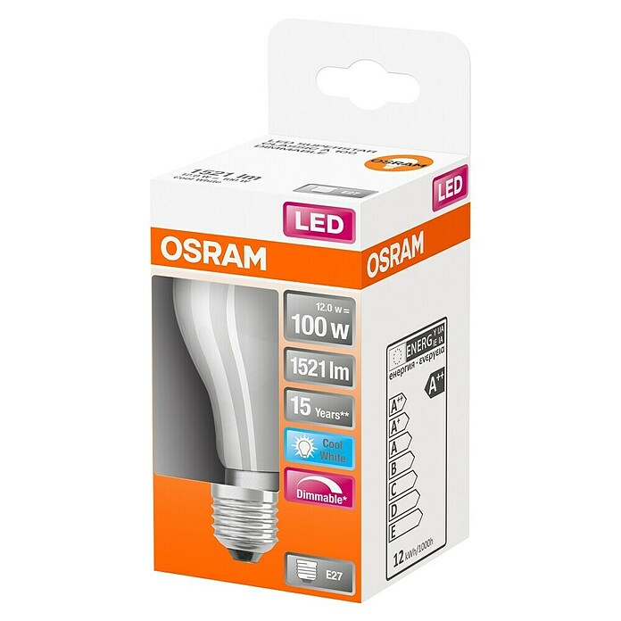 Osram Retrofit Ledlamp A 100 Dimmable (E27, Dimbaar, Koud wit, 1.521 lm, 12 W) | BAUHAUS