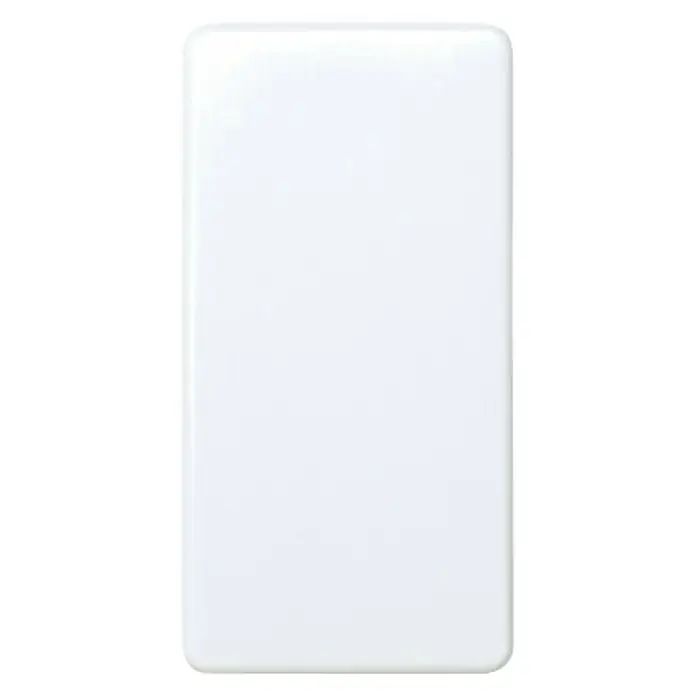 Simon 27 Conmutador - Blanco, Brillante, Montaje en superficie, 10 A - Un producto blanco rectangular, posiblemente una placa de pared o un dispositivo electrónico, sobre un fondo negro.