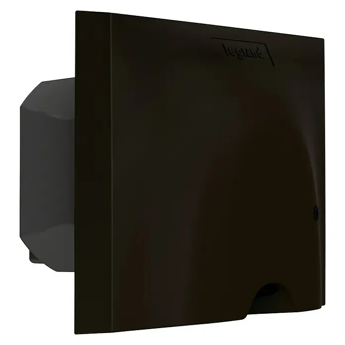 Legrand Valena Next Pasacables - Negro, Diámetro: 12 cm - Primer plano de una caja de dispositivo Legrand, que muestra su diseño robusto y su acabado mate.