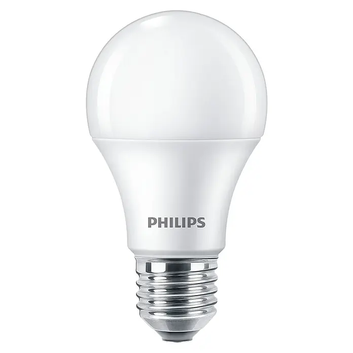 Philips Bombilla LED - E27, No regulable, Blanco frío, 1.055 lm, 75 W - Primer plano de una bombilla LED blanca de Philips con base de rosca. Ideal para soluciones de iluminación eficientes.