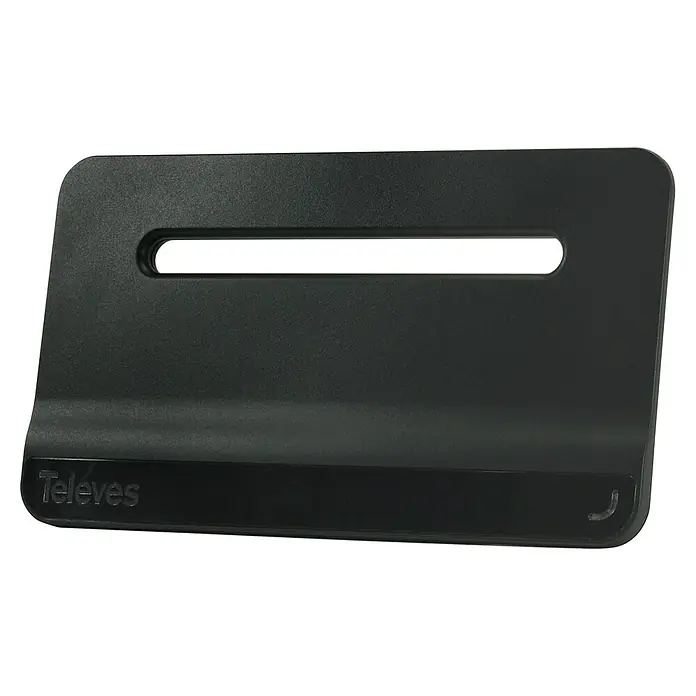 Televés Antena Bexia - Negro - Primer plano de una antena Televes negra, que muestra su diseño elegante y su funcionalidad para una recepción óptima.