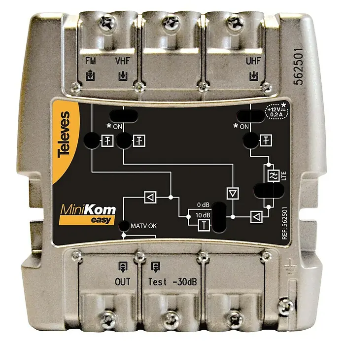 Televés Amplificador banda ancha MiniKom EasyF 3 entradas - L x An x Al: 50 x 103 x 103 mm, Plateado - El splitter de antena Televes MiniKom easy para recepción FM, VHF y UHF, optimizado para una instalación sencilla y un alto rendimiento.