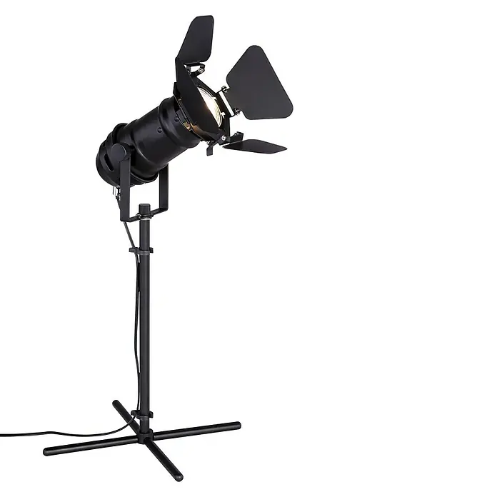 Globo Tischleuchte Egon - L x B x H: 27,5 x 24 x 44 cm, Schwarz, GU10 - Studioleuchte mit Abschirmklappen auf Stativ. Die schwarze Lampe strahlt helles Licht aus und sorgt für professionelle Beleuchtung bei Foto- und Filmaufnahmen.