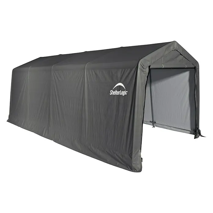 ShelterLogic Garage - 610 x 300 x 240 cm, Kunststoff - Graue ShelterLogic-Lagerstruktur mit robustem, wasserabweisendem Überzug. Ideal für Lagerung und Schutz im Freien.
