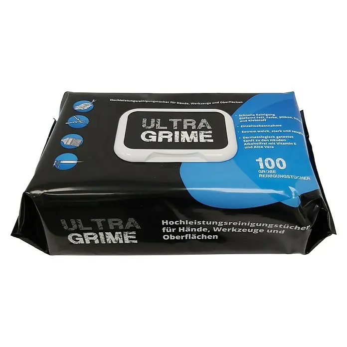 Feuchte Reinigungstücher Ultra Grime - 100 Stk. - Ultra Grime Hochleistungsreinigungstücher für Hände, Werkzeuge und Oberflächen. Effektive Reinigung mit sanfter Pflege, ideal für den täglichen Gebrauch.