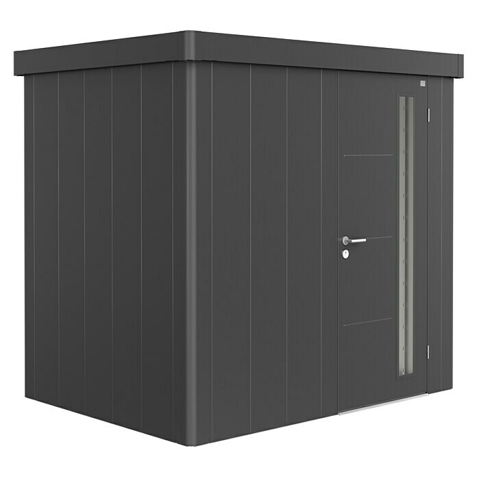 Biohort Neo Gerätehaus 1B (Außenbreite inkl. Dachüberstand: 236 cm, Außentiefe inkl. Dachüberstand: 180 cm, Stahl, Dunkelgrau Metallic, Einzeltür) | BAUHAUS
