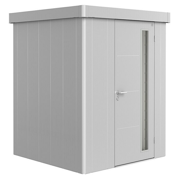 Biohort Neo Gerätehaus 1A (Außenbreite inkl. Dachüberstand: 180 cm, Außentiefe inkl. Dachüberstand: 180 cm, Stahl, Silber Metallic, Einzeltür) | BAUHAUS
