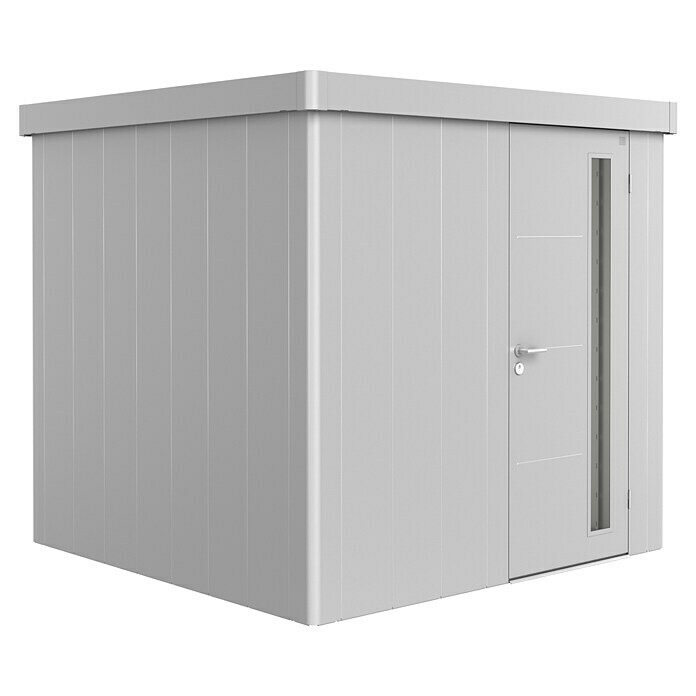 Biohort Neo Gerätehaus 2B (Außenbreite inkl. Dachüberstand: 236 cm, Außentiefe inkl. Dachüberstand: 236 cm, Stahl, Silber Metallic, Einzeltür) | BAUHAUS
