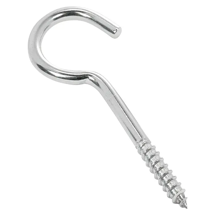 Marinetech Schraubhaken - Ø x L: 4,8 x 65 mm, Edelstahl - Nahaufnahme eines silbernen Schraubhaken, der sich ideal zum Aufhängen von leichten Gegenständen eignet.