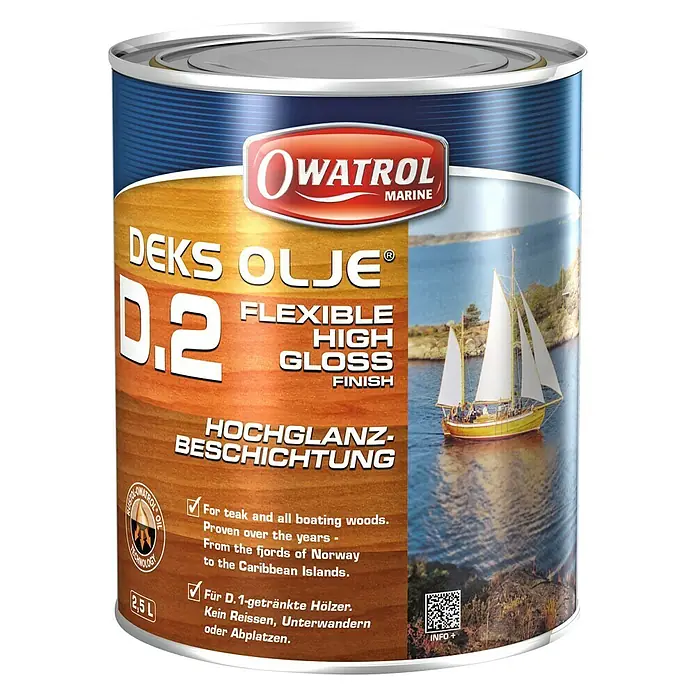 Owatrol Decks-Öl D2 - Transparent, 1 l - Dose Owatrol Marine DEKS Olje D.2 Flexible High Gloss Finish für Teak- und Bootsbauhölzer, ideal für den Schutz und die Pflege von Holzoberflächen.