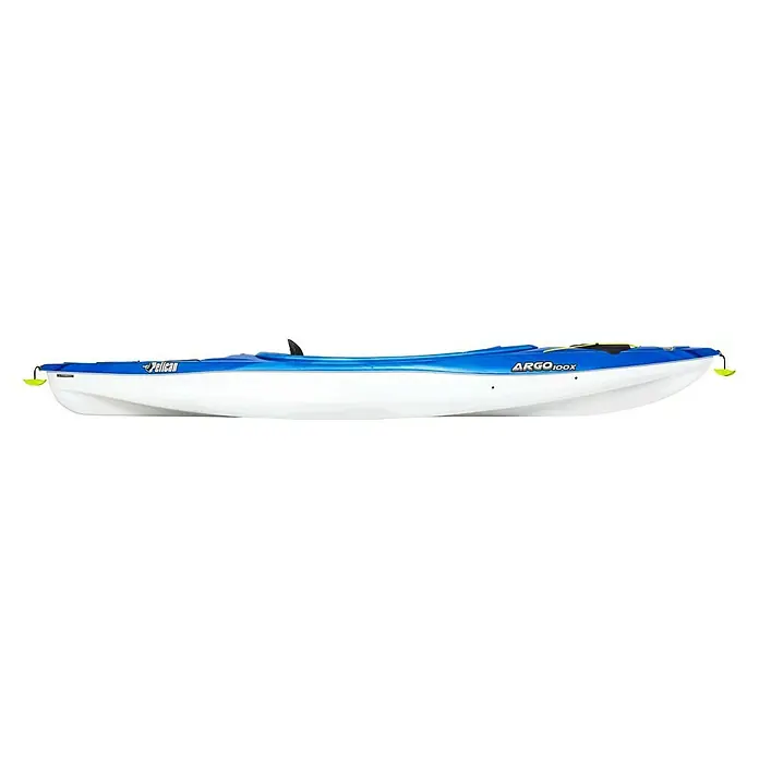 Pelican Kajak Argo 100X - L x B: 305 x 71 cm, Tragkraft: 125 kg, Geeignet für: 1 Person, Blau/Weiß - Blau-weißes Pelican ARGO 100X Kajak mit gelben Akzenten. Ideal für entspannte Paddeltouren auf dem See.