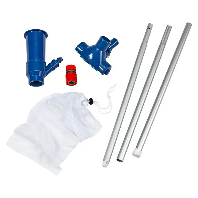 Malibu Poolsauger Pooljet - Manuell, Durchmesser Anschluss: 32 mm - Poolreinigungsset mit Kescher, Bürste, Schlauchanschluss und Teleskopstange für eine einfache und effektive Poolpflege.