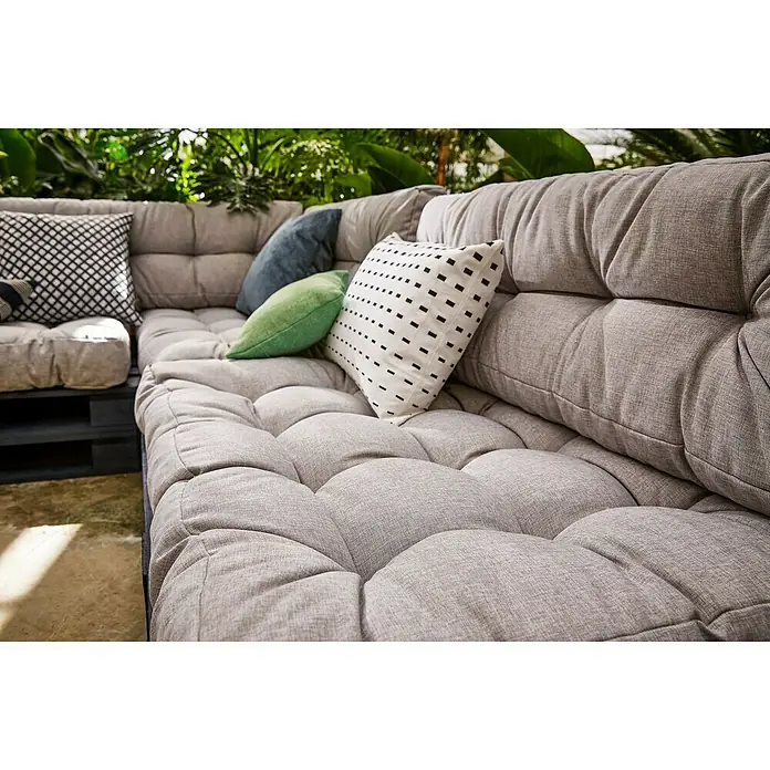 Sitzkissen - Hellgrau, Europaletten-Auflage, L x B: 120 x 80 cm, Materialzusammensetzung Bezug: Polyester - Gemütliches Palettensofa mit weichen Kissen in verschiedenen Farben und Mustern, ideal für den Garten oder die Terrasse.