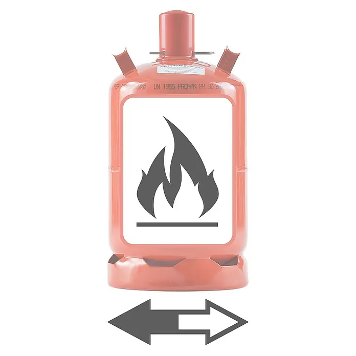 Tyczka Energy Propangas-Füllung - Passend für: Tyczka Energy Gas-Pfandflaschen, 11 kg - Rote Propangasflasche mit Warnhinweis und Richtungspfeilen, ideal für Camping und Grillen.
