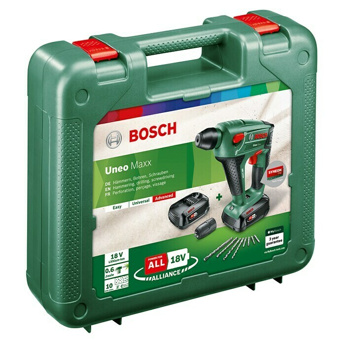 Bosch 18 V Power for All Akku-Bohrhammer Uneo Maxx18 V, Li-Ionen, 2 Akkus, Einzelschlagstärke: 0,6 J Diagonal View