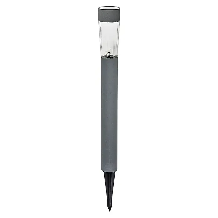 BAUHAUS Juego de lámparas solares Premium - Gris, 10 lm - Una elegante luz solar gris con una parte superior transparente y una estaca de tierra para jardines, que proporciona iluminación ambiental.