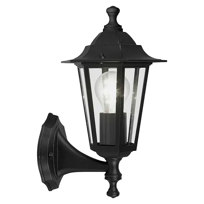 Eglo Laterna 4 Außenwandleuchte - 60 W, Schwarz, Klar, IP44, Aufwärts - Elegante schwarze Außenwandleuchte mit klaren Glasscheiben und einer klassischen Formgebung, die jedem Außenbereich einen Hauch von Stil verleiht.