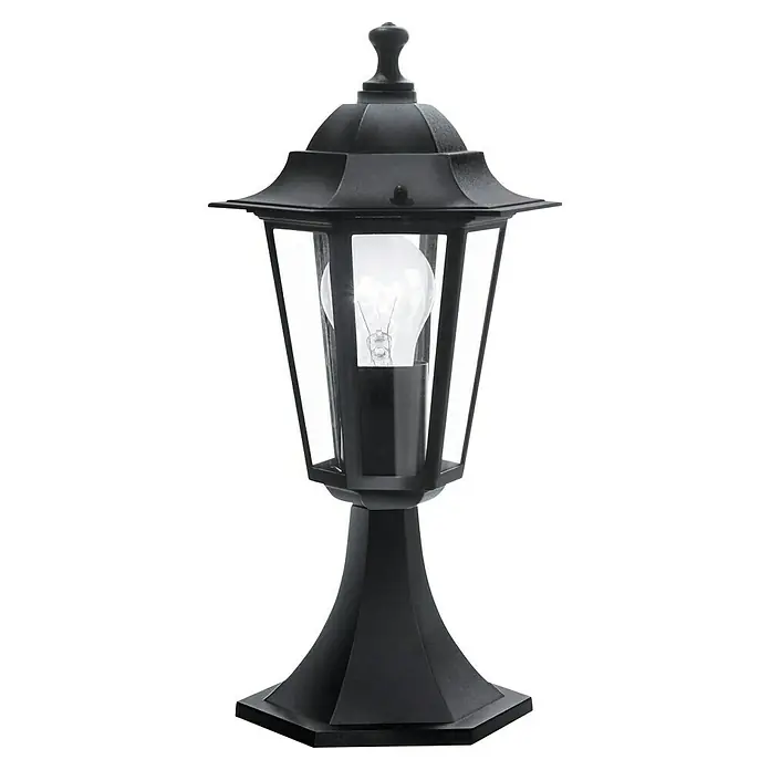 Eglo Laterna 4 Außenleuchte - 60 W, Farbe Gehäuse: Schwarz, 19,5 x 38,5 cm, Ohne Leuchtmittel - Eine elegante schwarze Laterne mit Glühbirne, ideal für den Außenbereich, die eine stimmungsvolle Beleuchtung bietet.