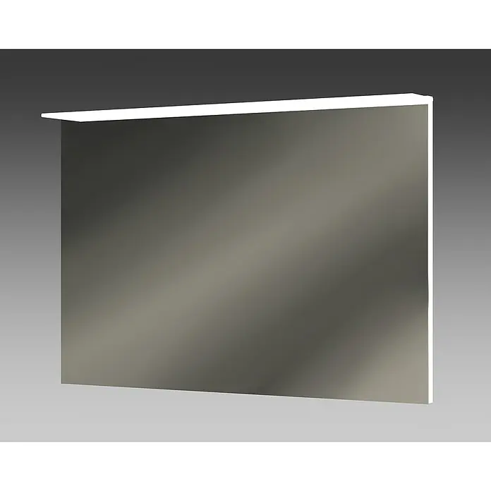 Camargue Lichtspiegel Downlight 2 - 90 x 61 cm - Das Bild zeigt einen modernen, rechteckigen Badezimmerspiegel mit einer integrierten, weißen Beleuchtung, die für ein angenehmes Ambiente sorgt.