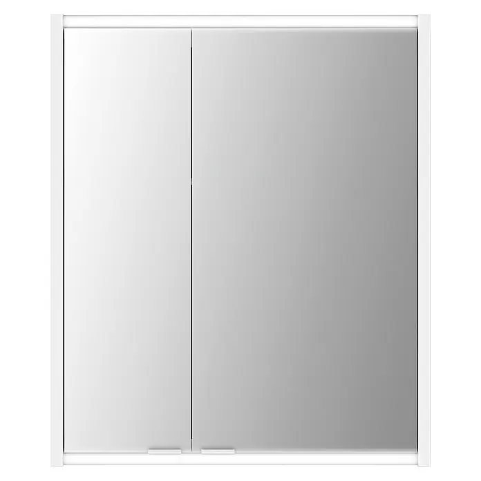 Jokey LED-Spiegelschrank Batu - B x H: 60 x 70,8 cm, Holz, Weiß - Ein moderner Spiegelschrank mit zwei Türen und weißem Rahmen. Perfekt für das Badezimmer zur Aufbewahrung und als Spiegel.