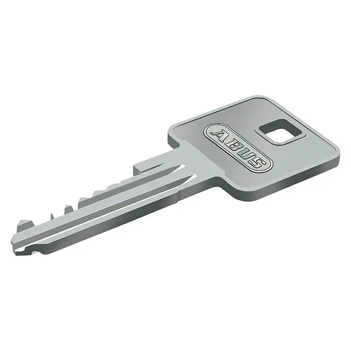 Abus Profilzylinder E30NP 40/55 B/SB - Baulänge innen: 40 mm, Baulänge außen: 55 mm, Anzahl Schlüssel: 5 Stk. - Ein detailreicher Schlüssel von ABUS, dargestellt in einer klaren, technischen Illustration, die die Marke und das Design hervorhebt.