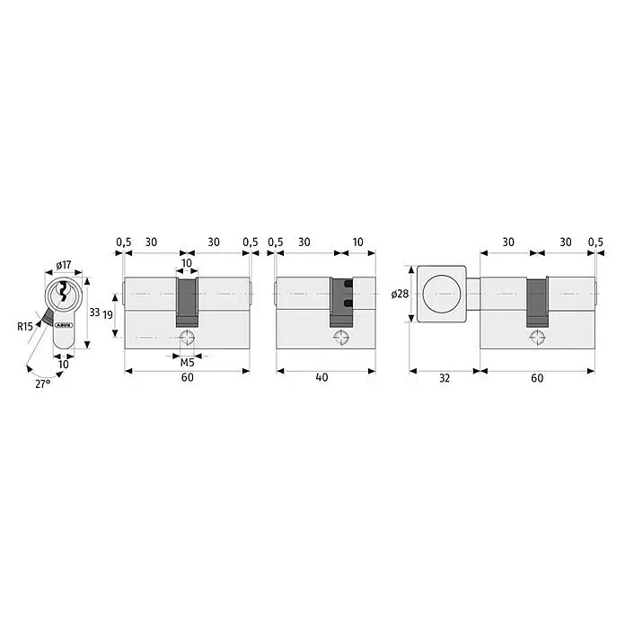 Abus Profilzylinder D6XNP GleichschließendBaulänge innen: 40 mm, Baulänge außen: 45 mm, Anzahl Schlüssel: 5 Stk.
