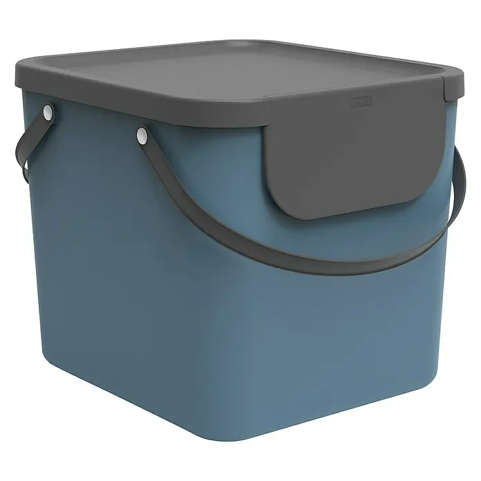 Rotho Albula Mülltrennsystem - 40 l, Kunststoff, Horizont Blau - Ein blauer Abfallbehälter mit grauem Deckel und Griff. Ideal für Küche oder Garten. Praktisch und stilvoll.