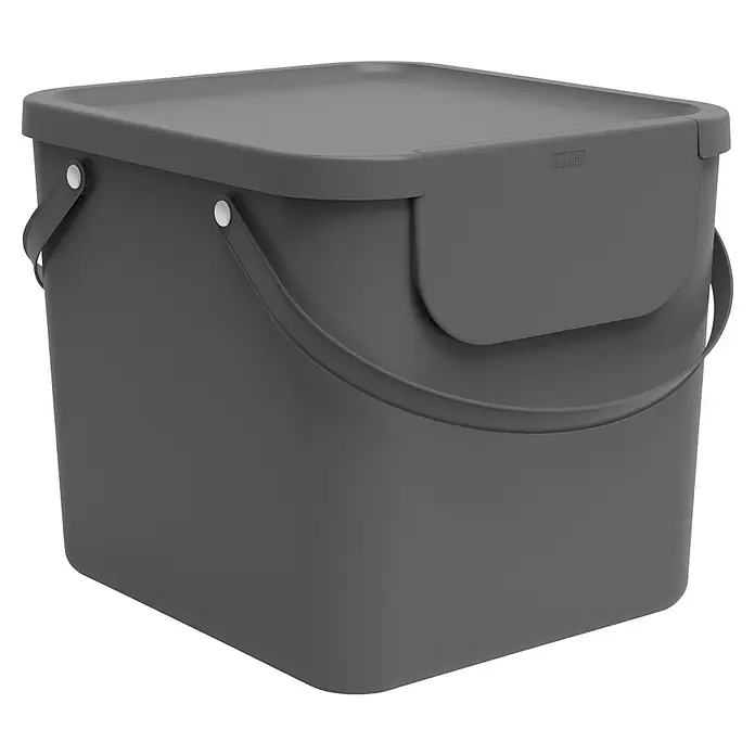 Rotho Albula Mülltrennsystem - 40 l, Kunststoff, Anthrazit - Grauer Bio-Abfalleimer mit Deckel und Tragegriff, ideal für die Küche zur Kompostierung organischer Abfälle.