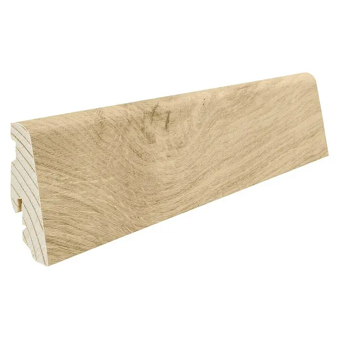 Living by Haro Sockelleiste Eiche Alba - 220 cm x 19 mm x 58 mm, Eiche Alba - Sockelleiste aus hellem Holz mit Maserung und abgerundeter Kante. Ideal für jeden Raum, der einen natürlichen Akzent benötigt.