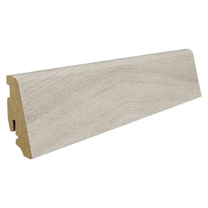 Living by Haro Sockelleiste Eiche Laval Grau - 220 cm x 19 mm x 58 mm, MDF - Profilierte weiße Fußleiste aus Holzwerkstoff mit abgerundeter Oberkante und Nut für Kabel, ideal für ein stilvolles Interieur.
