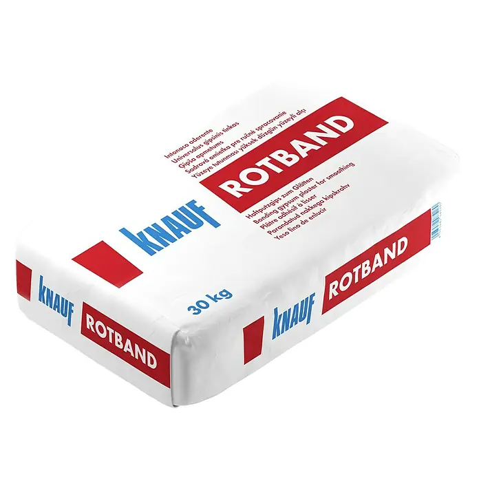 Knauf Rotband Haftputzgips - 30 kg - Sack Knauf Rotband Haftputzgips zum Glätten, ein hochwertiger Gipsputz für glatte Oberflächen im Innenbereich.