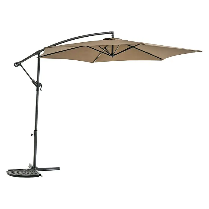 Sunfun Ampelschirm Toscana - Taupe, Durchmesser Bespannung: 300 cm - Ein freistehender Sonnenschirm mit braunem Bezug und dunklem Metallrahmen bietet Schatten und Stil für den Außenbereich.