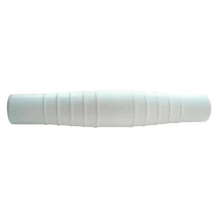 Malibu Schlauchtülle - Durchmesser Anschluss: 32 mm - 38 mm, 20 cm - Detailaufnahme eines weißen, geriffelten Kunststoffrohrs, das in der Mitte leicht verdickt ist.