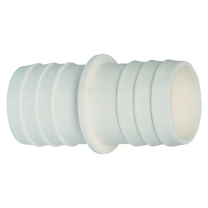 Malibu Schlauchtülle - Durchmesser Anschluss: 38 mm - Weißer Schlauchverbinder aus Kunststoff mit gerippten Enden und zentraler Verstärkung für sichere Verbindungen. Ideal für Sanitäranwendungen.