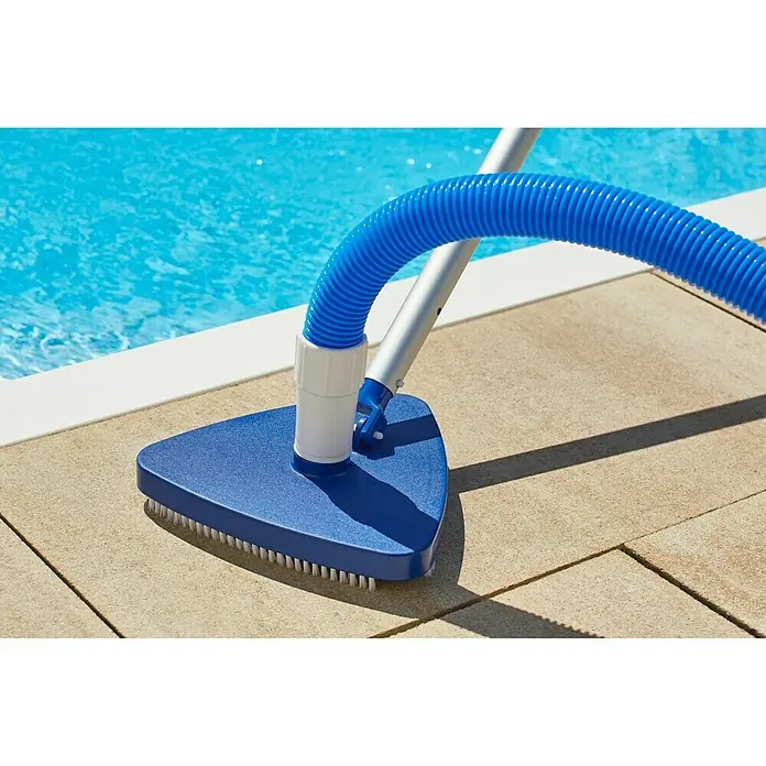 Malibu Reinigungs-Set M - 4 -tlg. - Poolreiniger-Bürste mit blauem Bürstenkopf, Schlauch und Stiel zur Reinigung von Schwimmbecken.