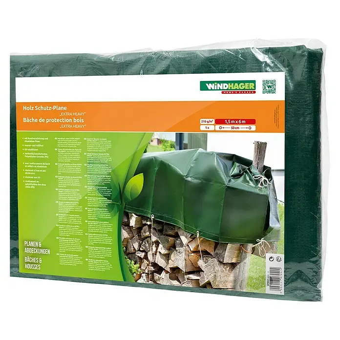 Windhager Abdeckplane Extra Heavy - 210 g/m², Kunststoff - Abgebildete Holzschutzplane "Extra Heavy" von Windhager, ideal zum Abdecken und Schützen von Holz vor Witterungseinflüssen.