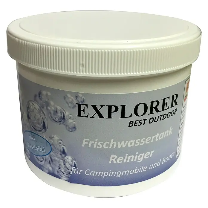 Explorer Reinigungsmittel Frischwasser Tank H11 - 500 g - Dose Explorer Frischwassertank Reiniger für Campingmobile und Boote, ideal für die Reinigung von Wassertanks.