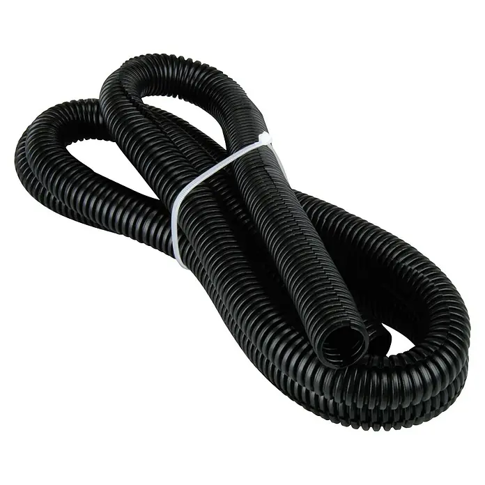 Voltomat Kabelorganisierer Flexrohr - Schwarz, Ø x L: 20 mm x 2 m - Schwarzer flexibler Kabelschutzschlauch mit weißem Kabelbinder, der eine sichere und ordentliche Kabelführung gewährleistet, ideal für Elektronik.